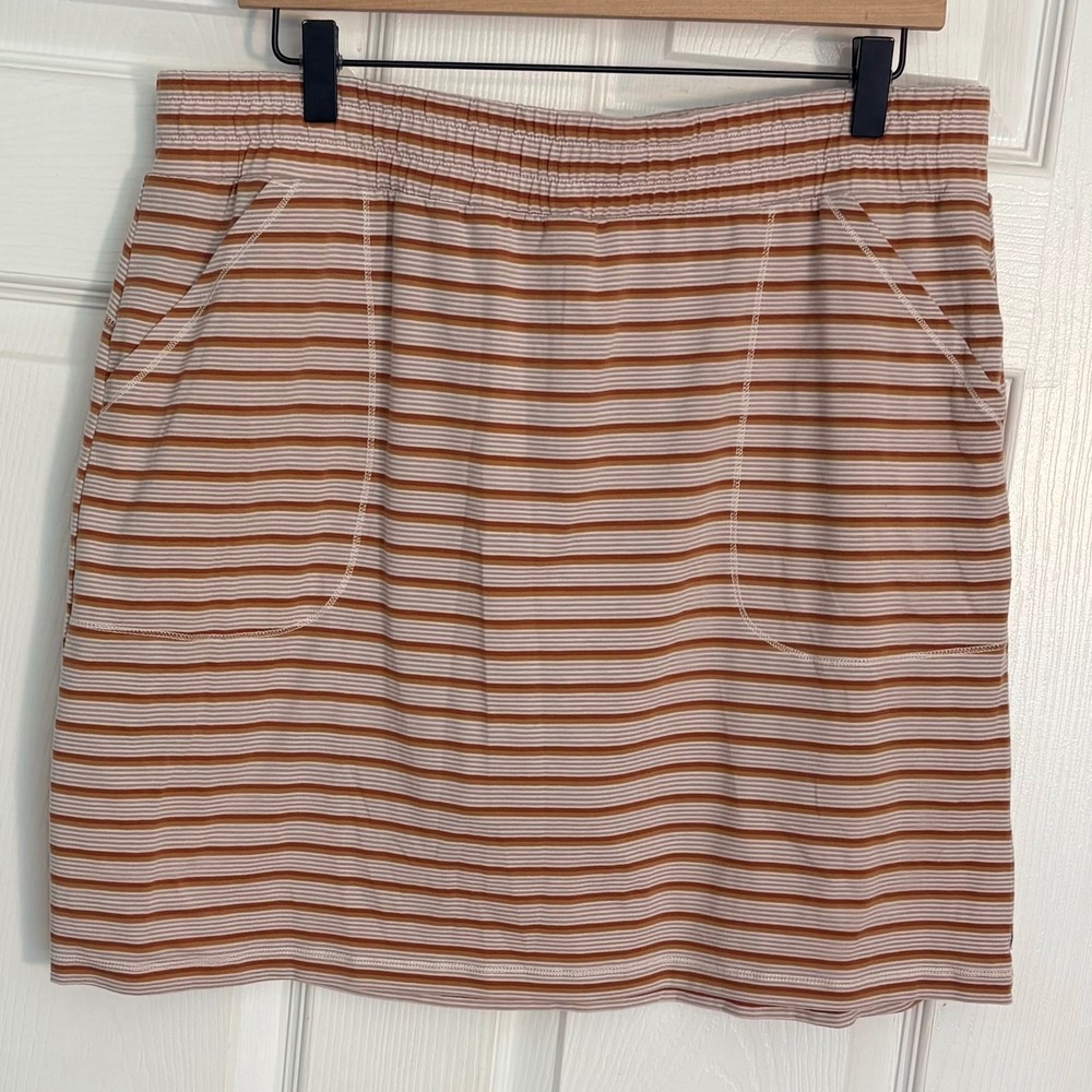 Toad&Co Striped Skort XL Brown White Elastic Waist Pockets Chaka Skirt